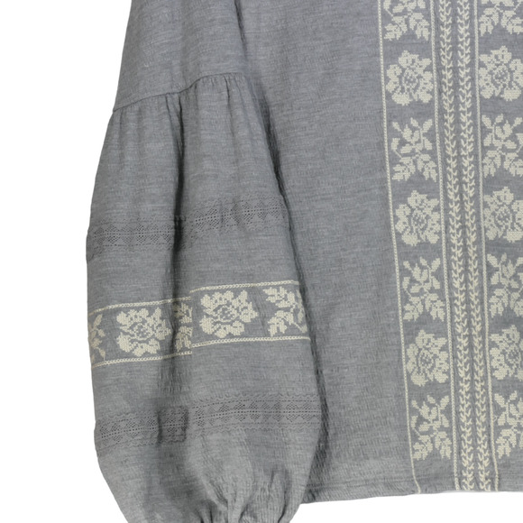 Time and Tru Embroidered Knit Top Womens XL Heathered Gray Boho Hippie Peasant - Picture 2 of 8